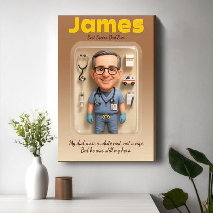 Doctor Dad Father's Day Gift - Personalized Photo Chibi Canvas & Poster, Custom Choo