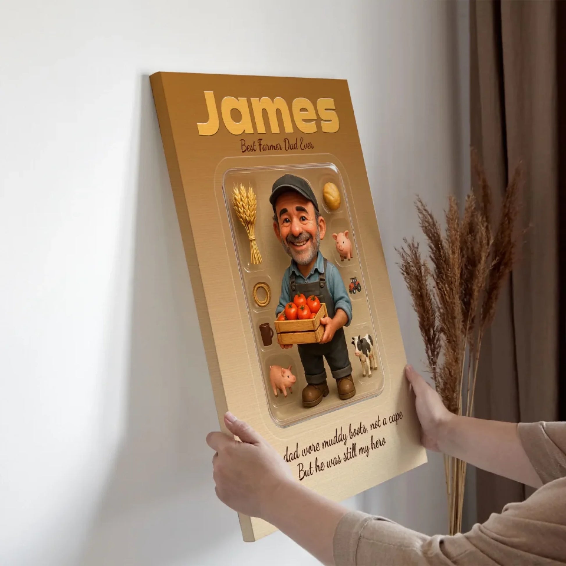Farmer Dad Father's Day Gift - Personalized Photo Chibi Canvas & Poster, Custom Choo