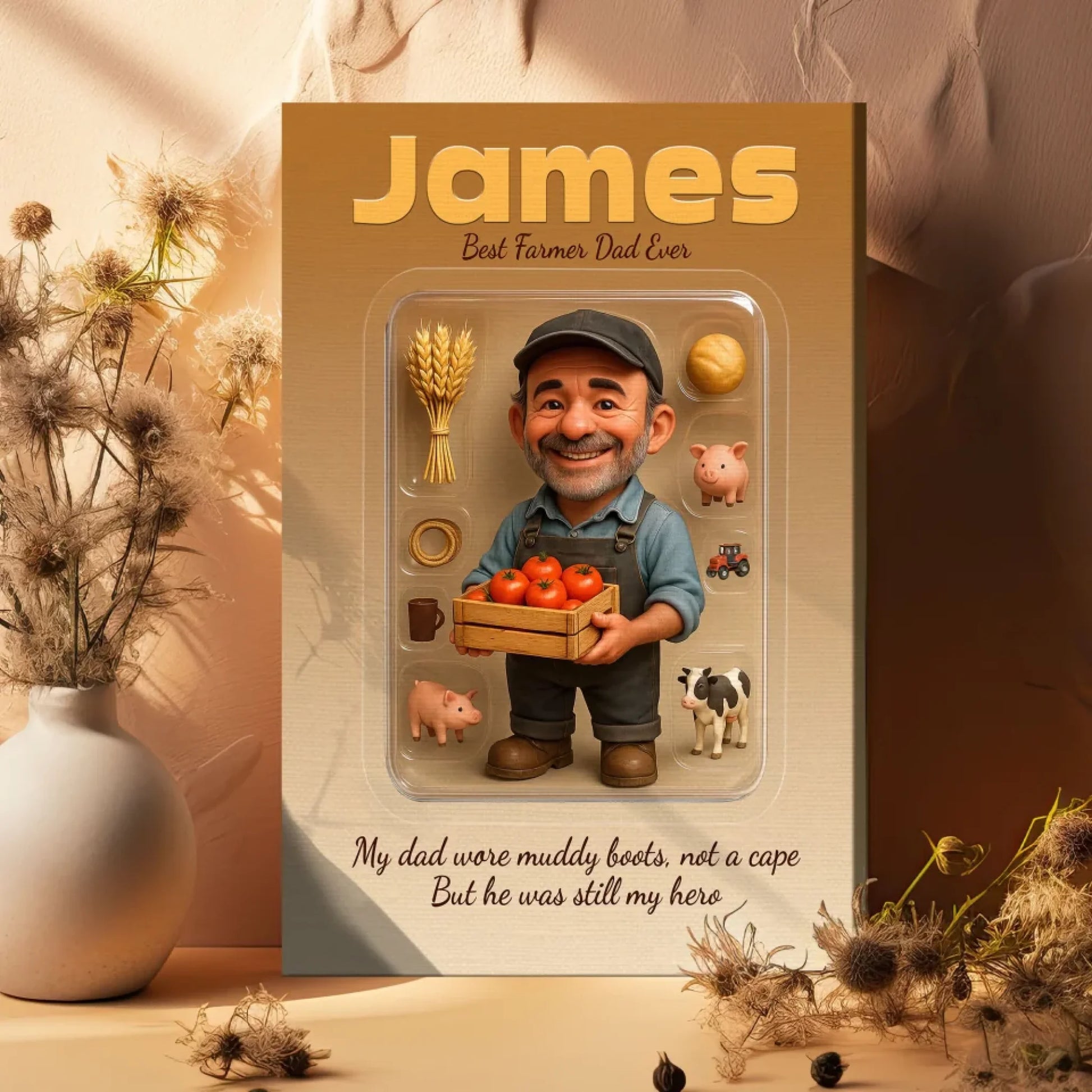 Farmer Dad Father's Day Gift - Personalized Photo Chibi Canvas & Poster, Custom Choo