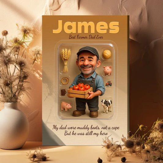 Farmer Dad Father's Day Gift - Personalized Photo Chibi Canvas & Poster, Custom Choo