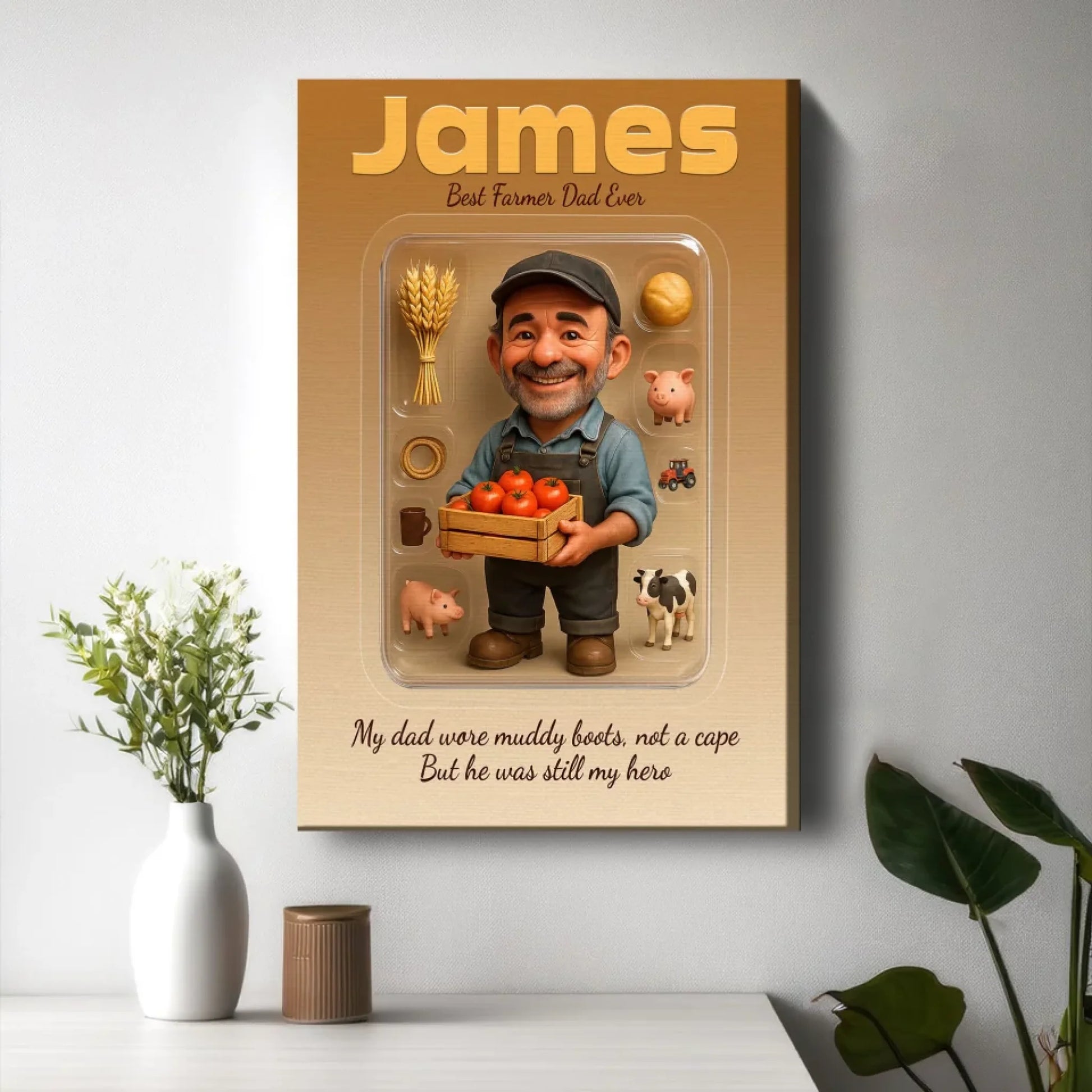 Farmer Dad Father's Day Gift - Personalized Photo Chibi Canvas & Poster, Custom Choo