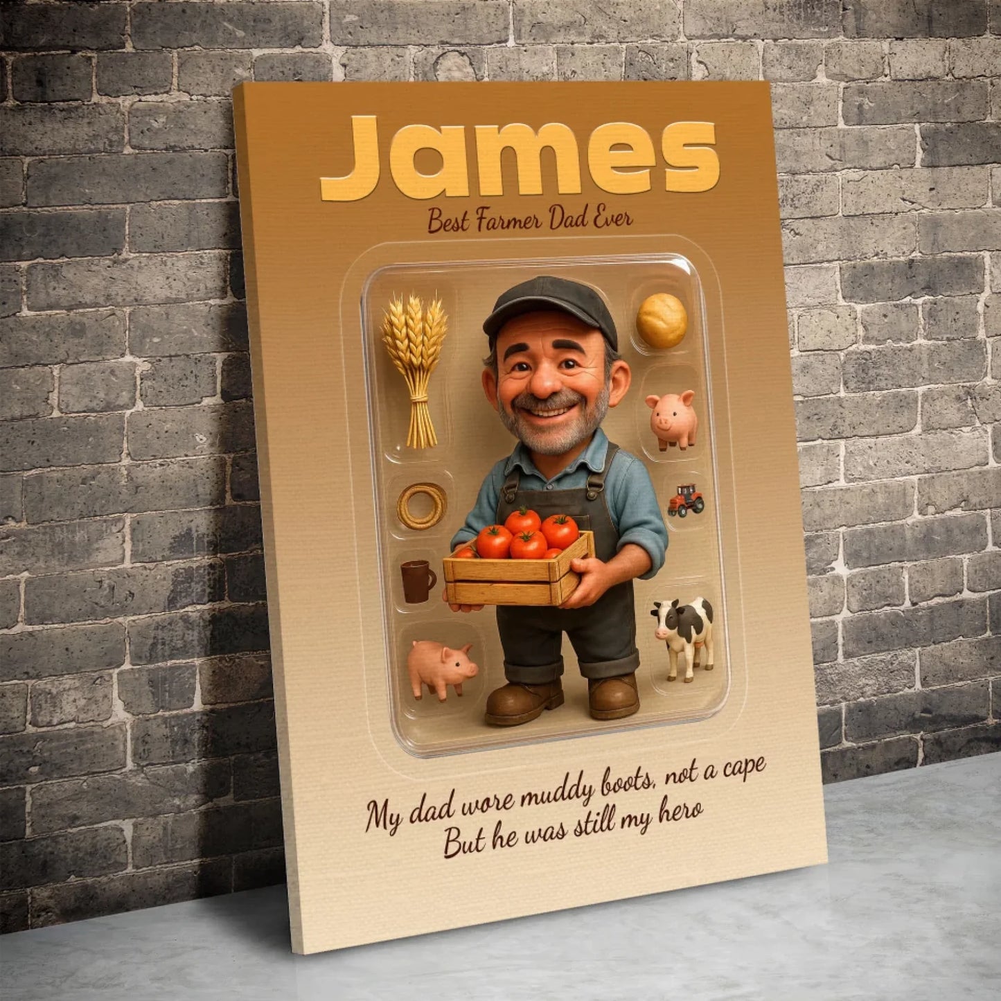 Farmer Dad Father's Day Gift - Personalized Photo Chibi Canvas & Poster, Custom Choo