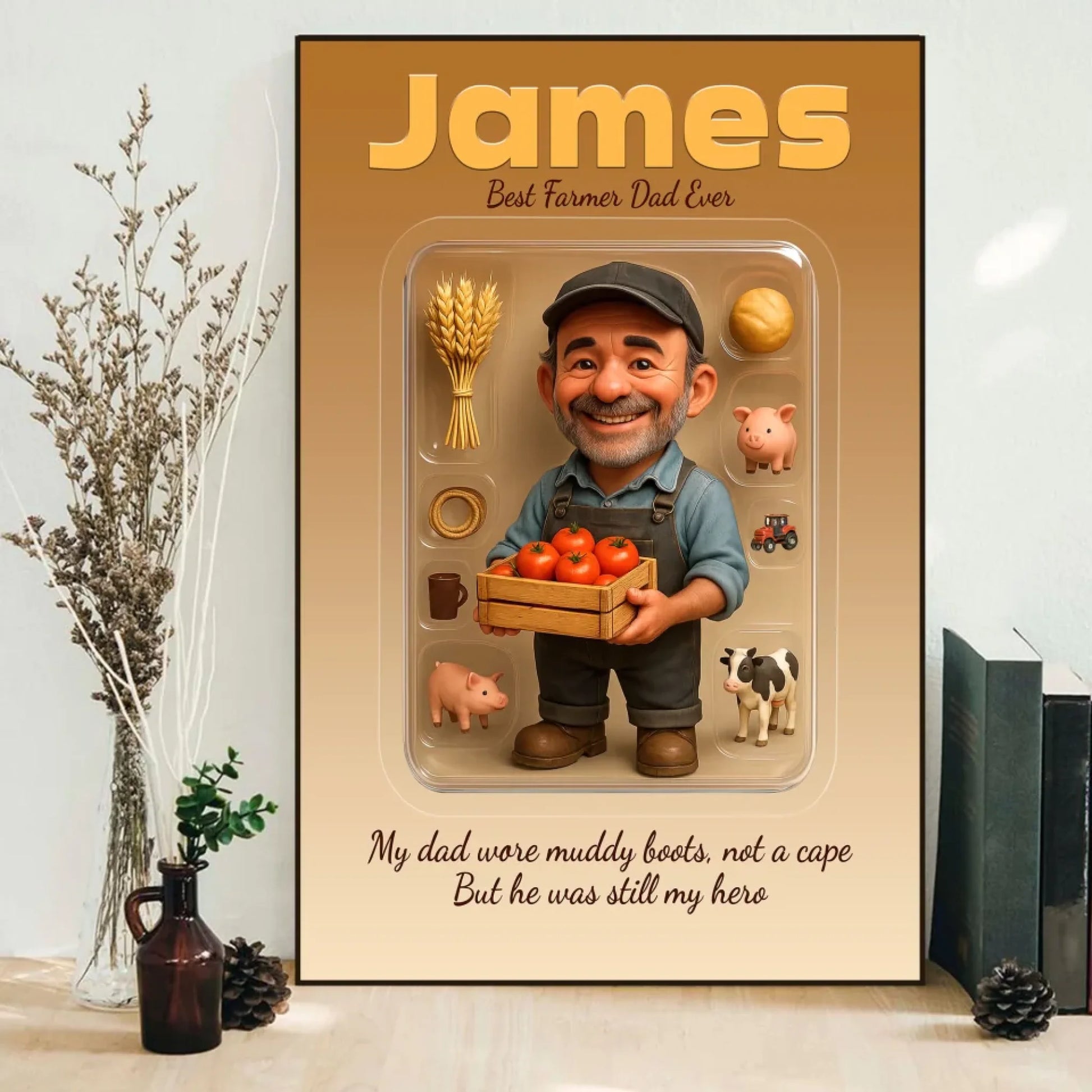 Farmer Dad Father's Day Gift - Personalized Photo Chibi Canvas & Poster, Custom Choo