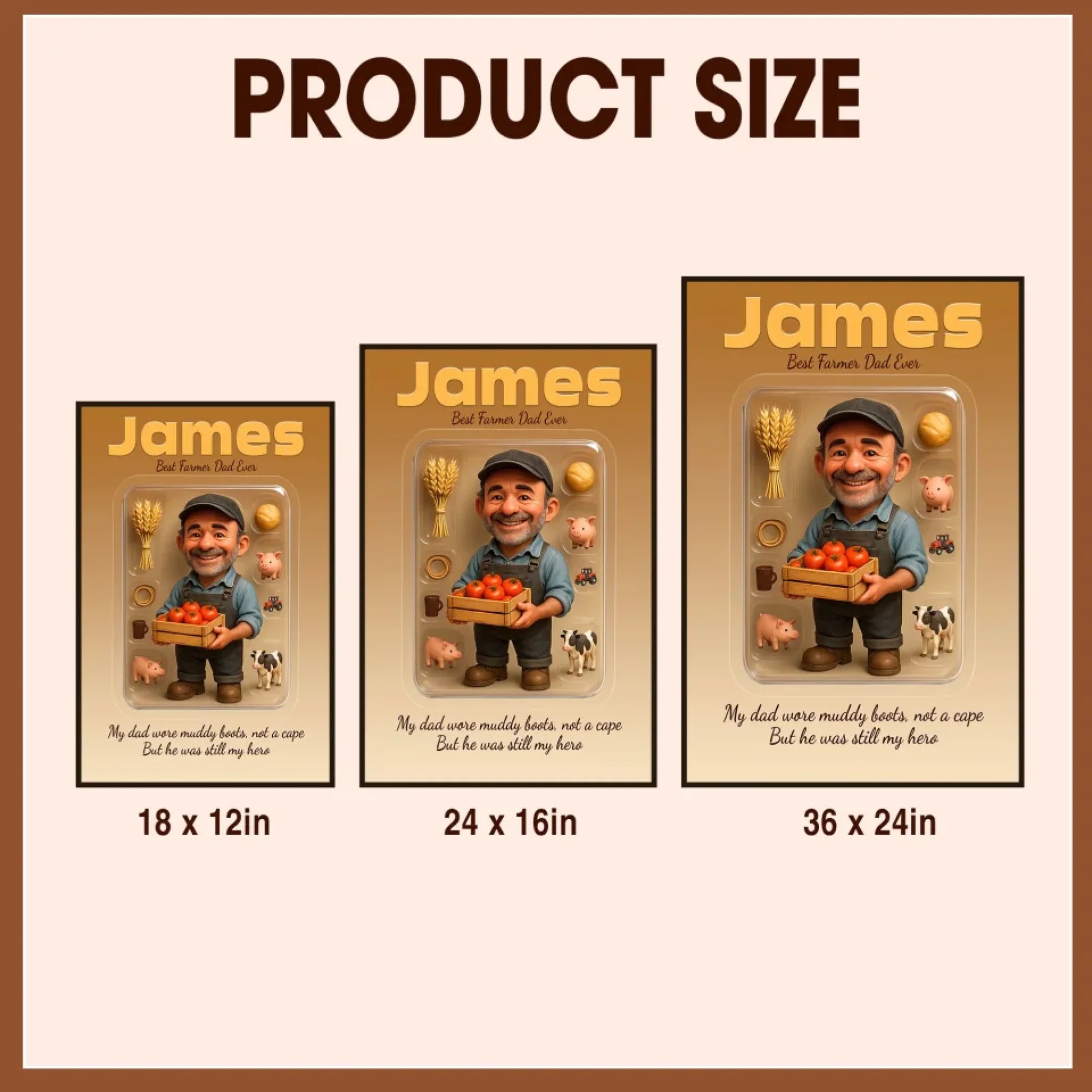 Farmer Dad Father's Day Gift - Personalized Photo Chibi Canvas & Poster, Custom Choo