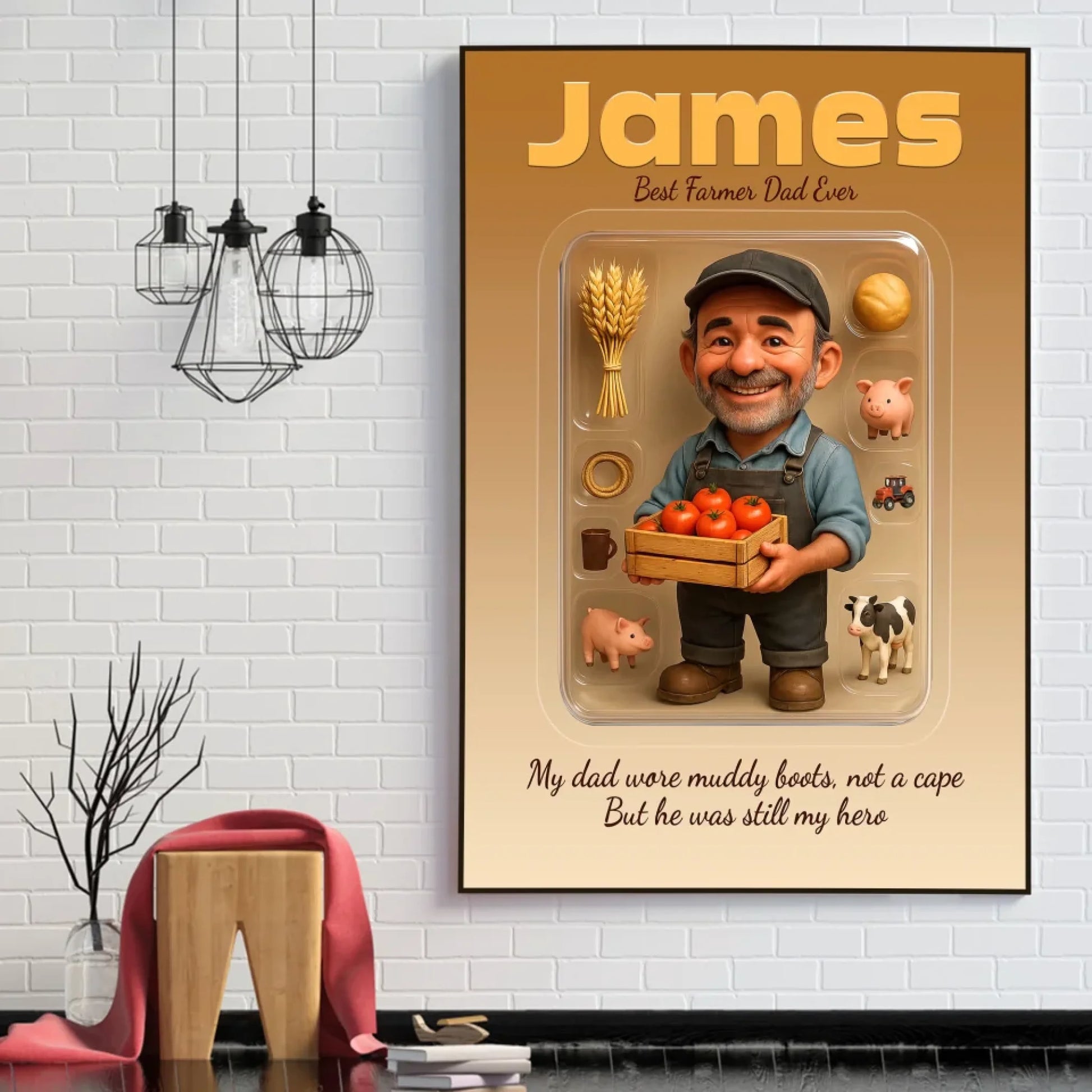 Farmer Dad Father's Day Gift - Personalized Photo Chibi Canvas & Poster, Custom Choo