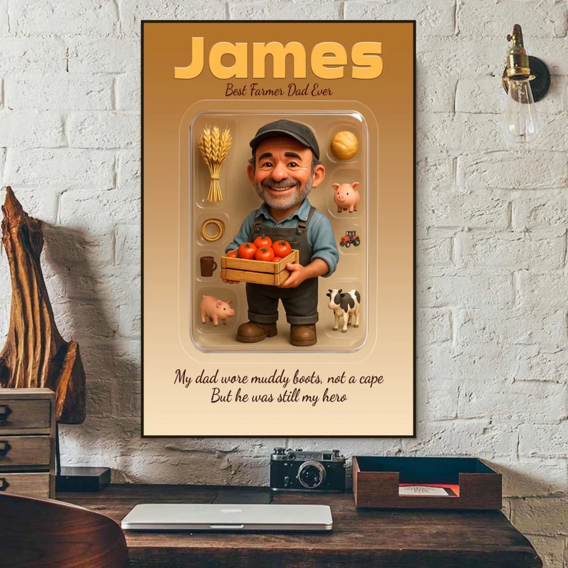 Farmer Dad Father's Day Gift - Personalized Photo Chibi Canvas & Poster, Custom Choo