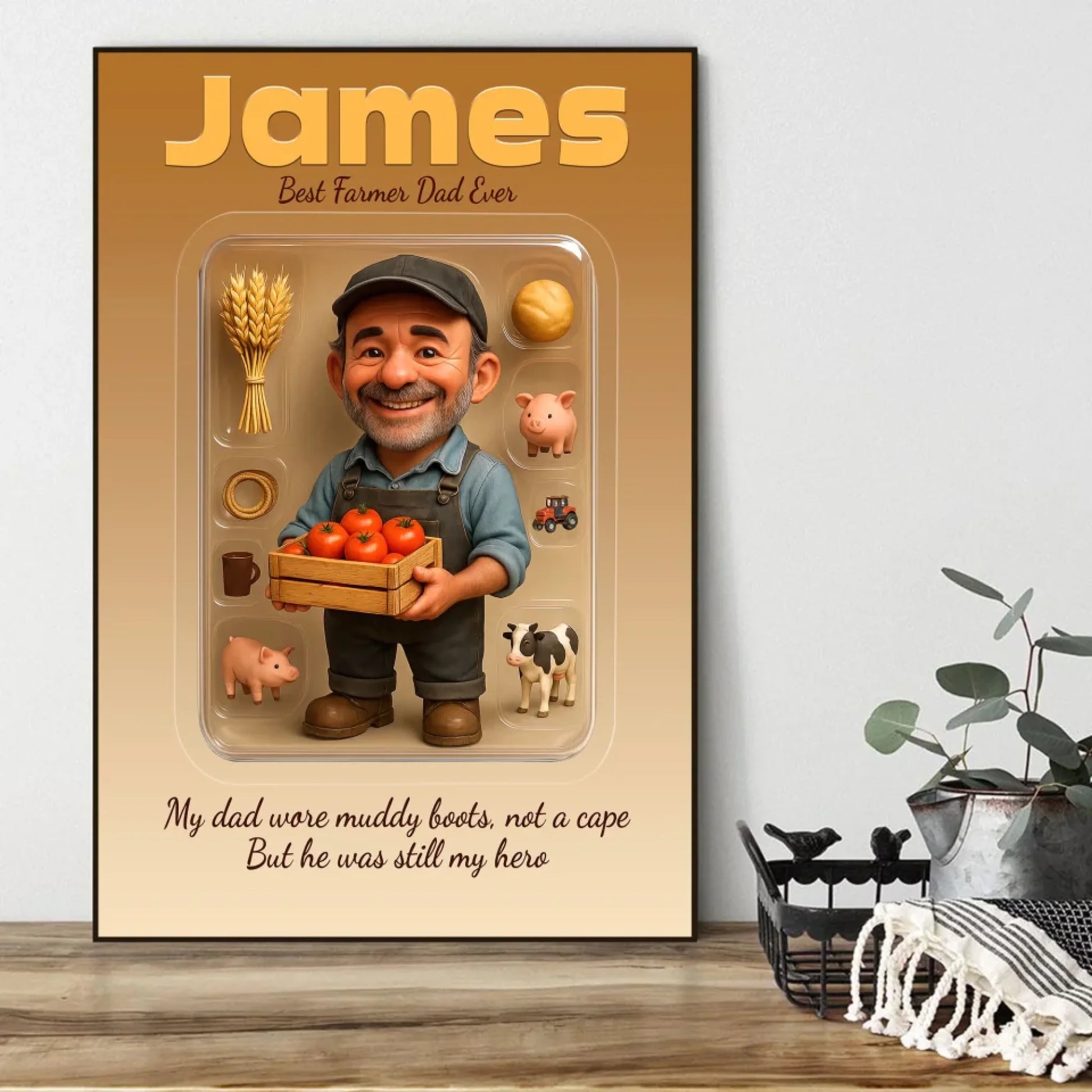 Farmer Dad Father's Day Gift - Personalized Photo Chibi Canvas & Poster, Custom Choo