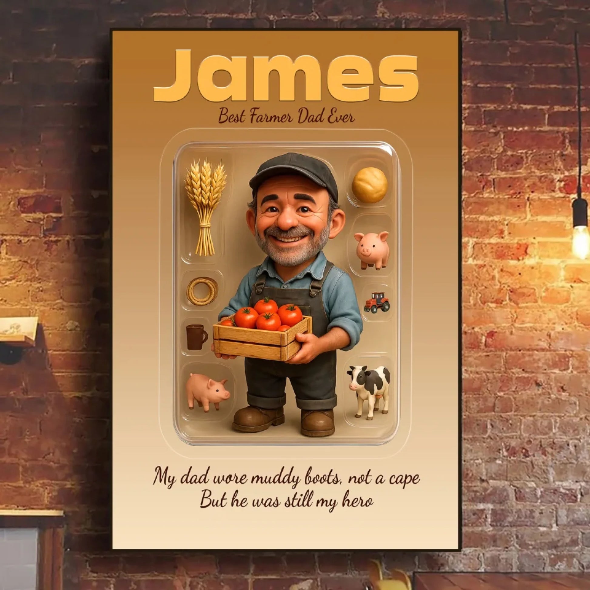 Farmer Dad Father's Day Gift - Personalized Photo Chibi Canvas & Poster, Custom Choo