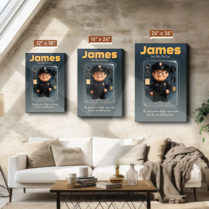 Police Dad Father's Day Gift - Personalized Photo Chibi Canvas & Poster, Custom Choo