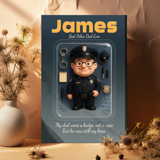 Police Dad Father's Day Gift - Personalized Photo Chibi Canvas & Poster, Custom Choo
