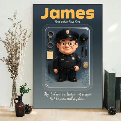 Police Dad Father's Day Gift - Personalized Photo Chibi Canvas & Poster, Custom Choo