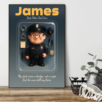 Police Dad Father's Day Gift - Personalized Photo Chibi Canvas & Poster, Custom Choo