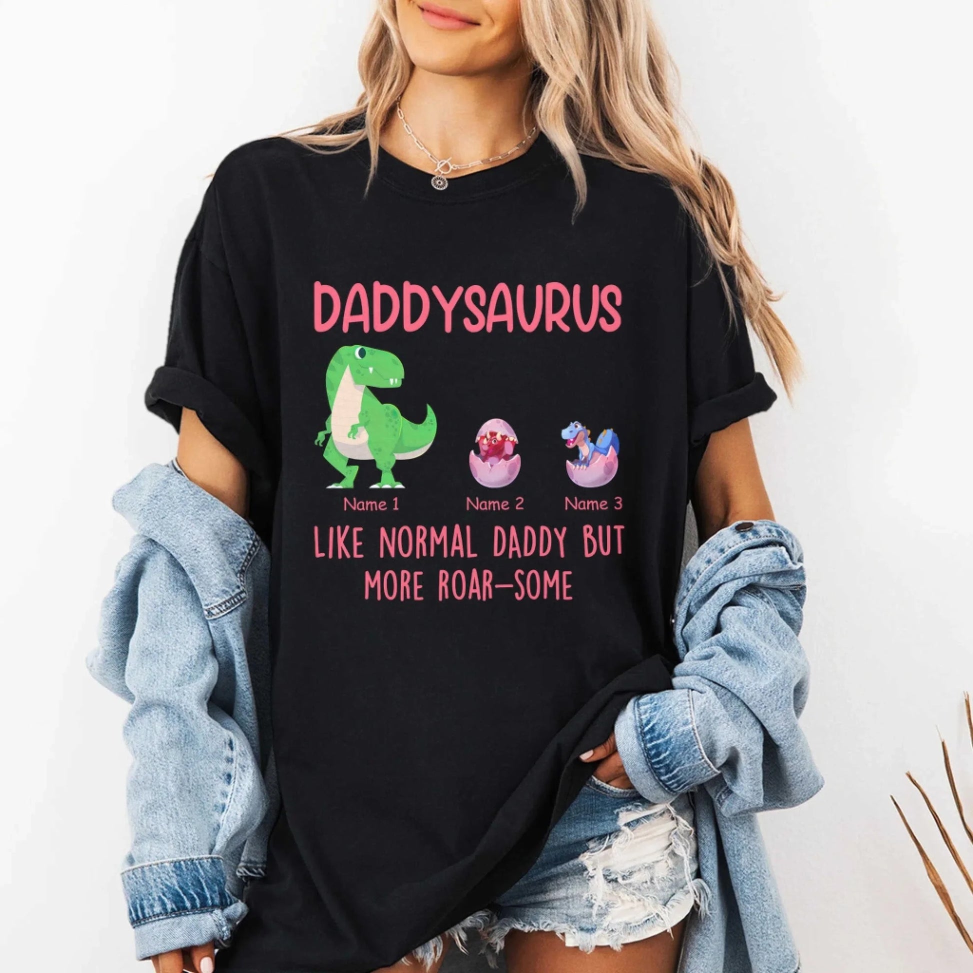 Daddysaurus Like Normail Daddy But More Roar-Some - Personalized T-Shirt, Custom Choo
