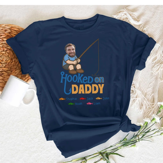 Hooked on Daddy - Personalized Fishing Dad Shirt, Custom Choo