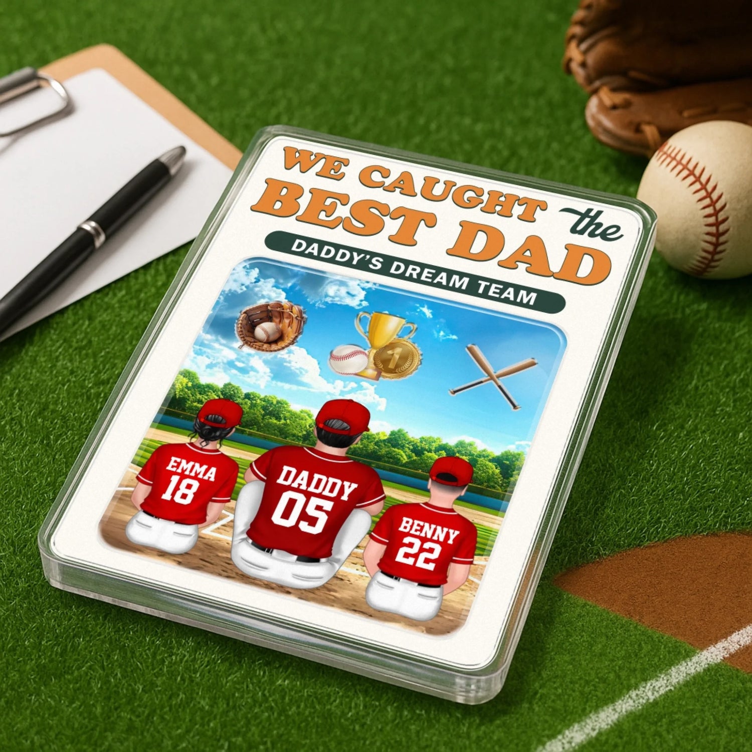 WE CAUGHT THE BEST DAD, HAPPY FATHER'S DAY 2025, PERSONALIZED ACRYLIC  PLAQUE, Custom Choo