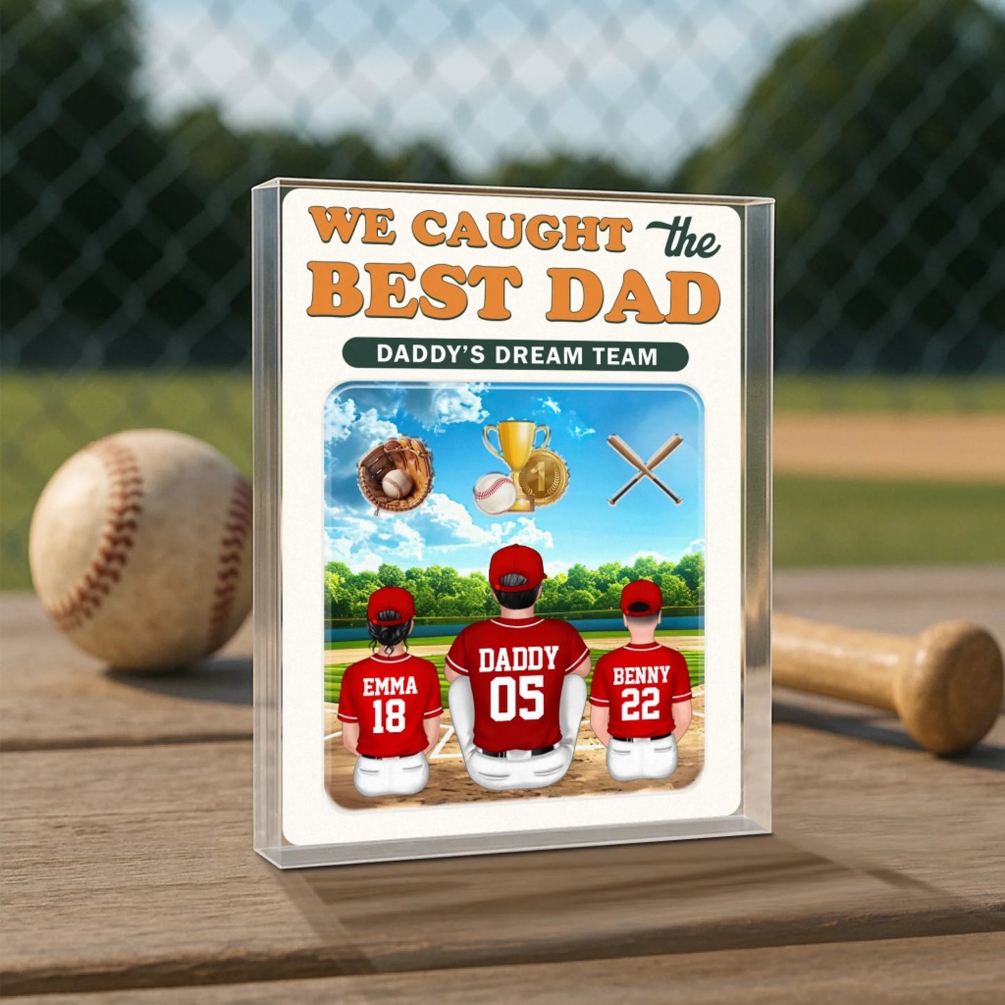 WE CAUGHT THE BEST DAD, HAPPY FATHER'S DAY 2025, PERSONALIZED ACRYLIC PLAQUE - Custom Choo