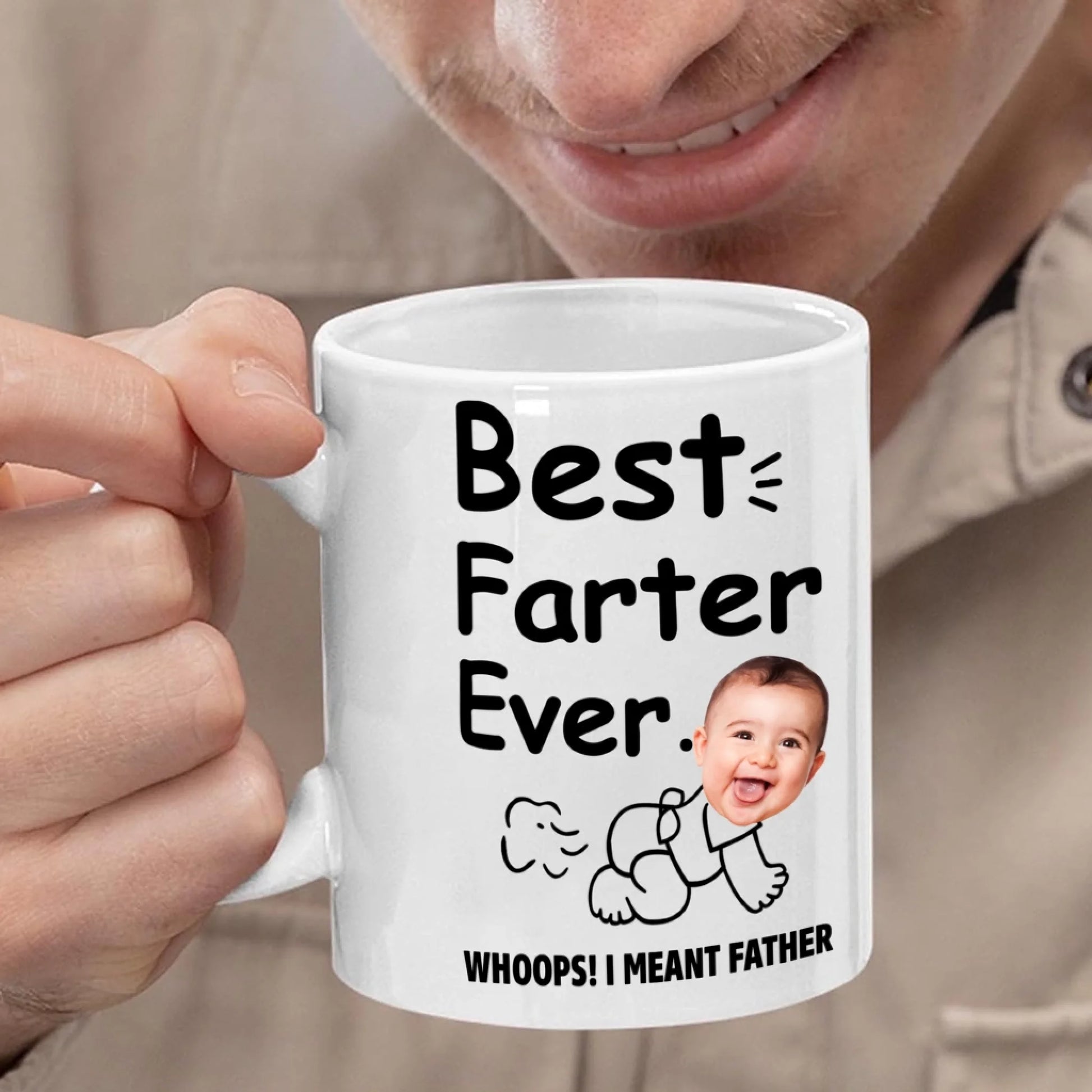 BEST FARTER EVER - WHOOPS! I MEANT FATHER, PERSONALIZED PHOTO MUG - Custom Choo