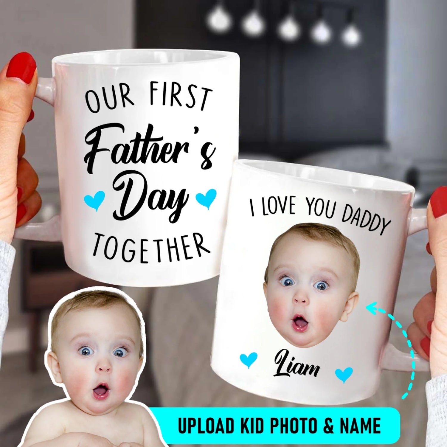Our First Father's Day Together, Personalized Kid Photo and Kid Name, Best Gift For Dad, Custom Choo