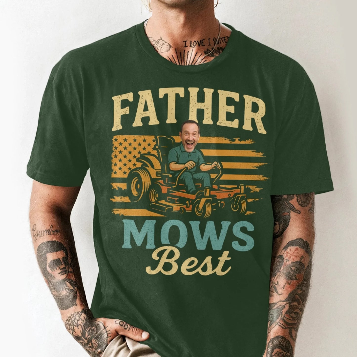 Father Mows Best Shirt, Funny Lawn Mowing Dad Shirt, Father’s Day Gift, Personalized Photo Dad - Custom Choo