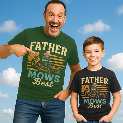 Father Mows Best Shirt, Funny Lawn Mowing Dad Shirt, Father’s Day Gift, Personalized Photo Dad - Custom Choo