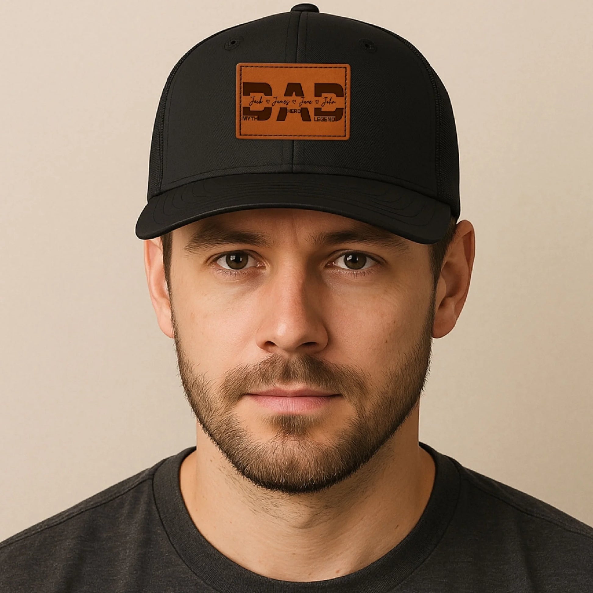 Happy Father's Day - Personalized Leather Patch Hat, Custom Choo