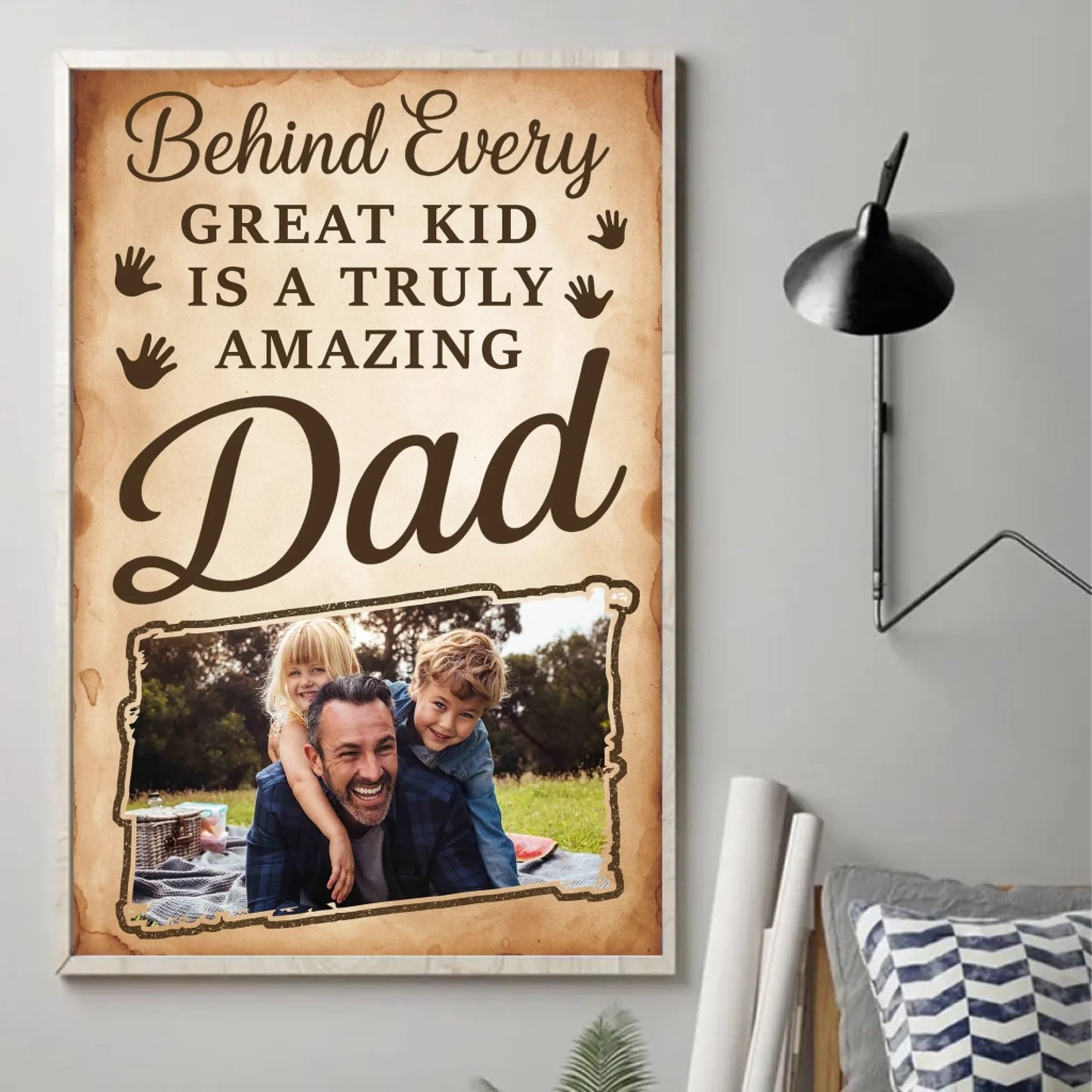PERSONALIZED PHOTO POSTER - CANVAS, BEHIND EVERY GREAT KID IS A TRULY AMAZING DAD, Custom Choo