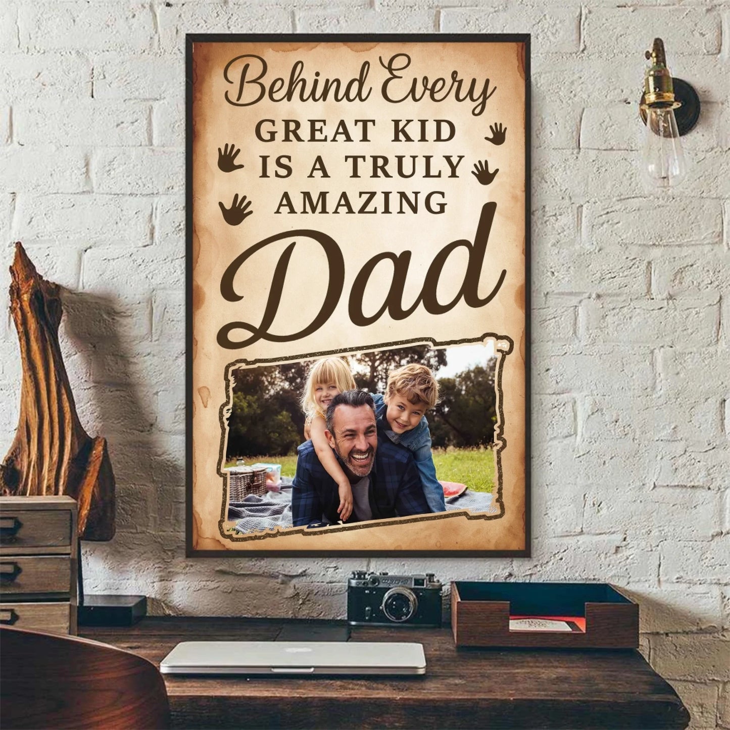 PERSONALIZED PHOTO POSTER - CANVAS, BEHIND EVERY GREAT KID IS A TRULY AMAZING DAD, Custom Choo