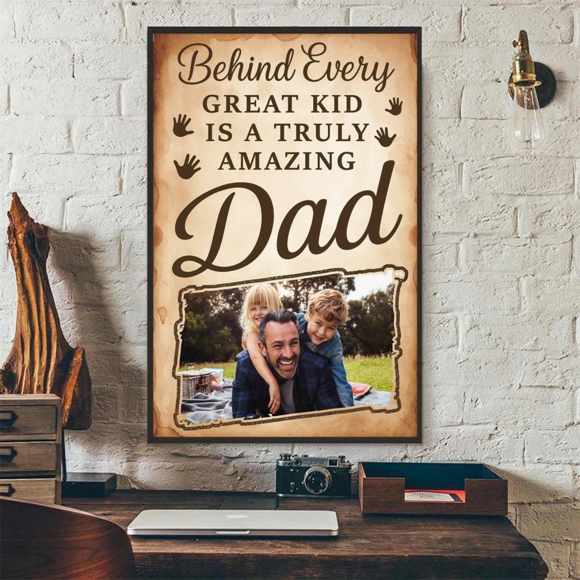 PERSONALIZED PHOTO POSTER - CANVAS, BEHIND EVERY GREAT KID IS A TRULY AMAZING DAD, Custom Choo