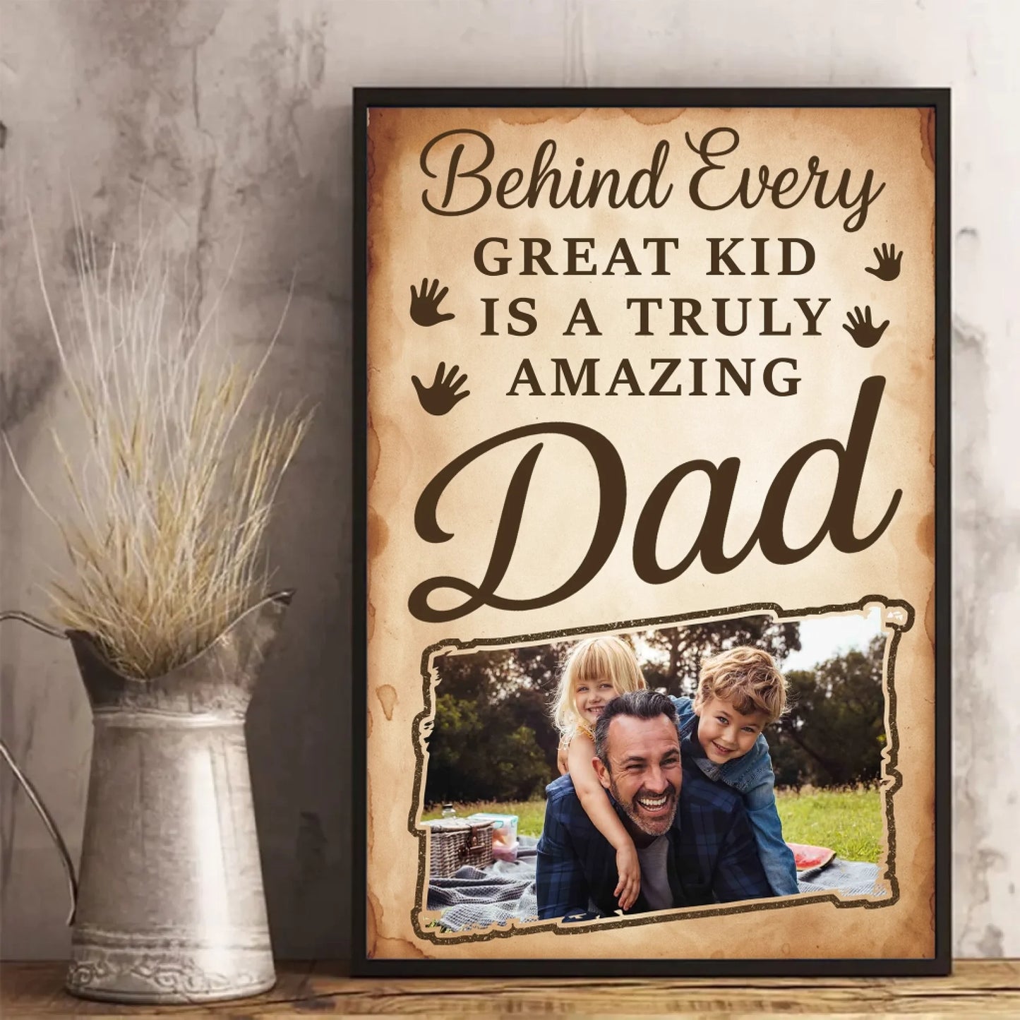 PERSONALIZED PHOTO POSTER - CANVAS, BEHIND EVERY GREAT KID IS A TRULY AMAZING DAD, Custom Choo