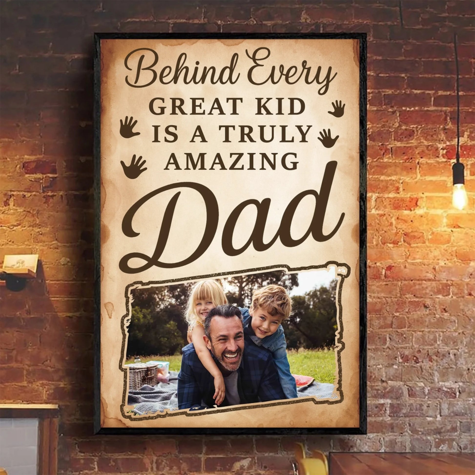PERSONALIZED PHOTO POSTER - CANVAS, BEHIND EVERY GREAT KID IS A TRULY AMAZING DAD, Custom Choo