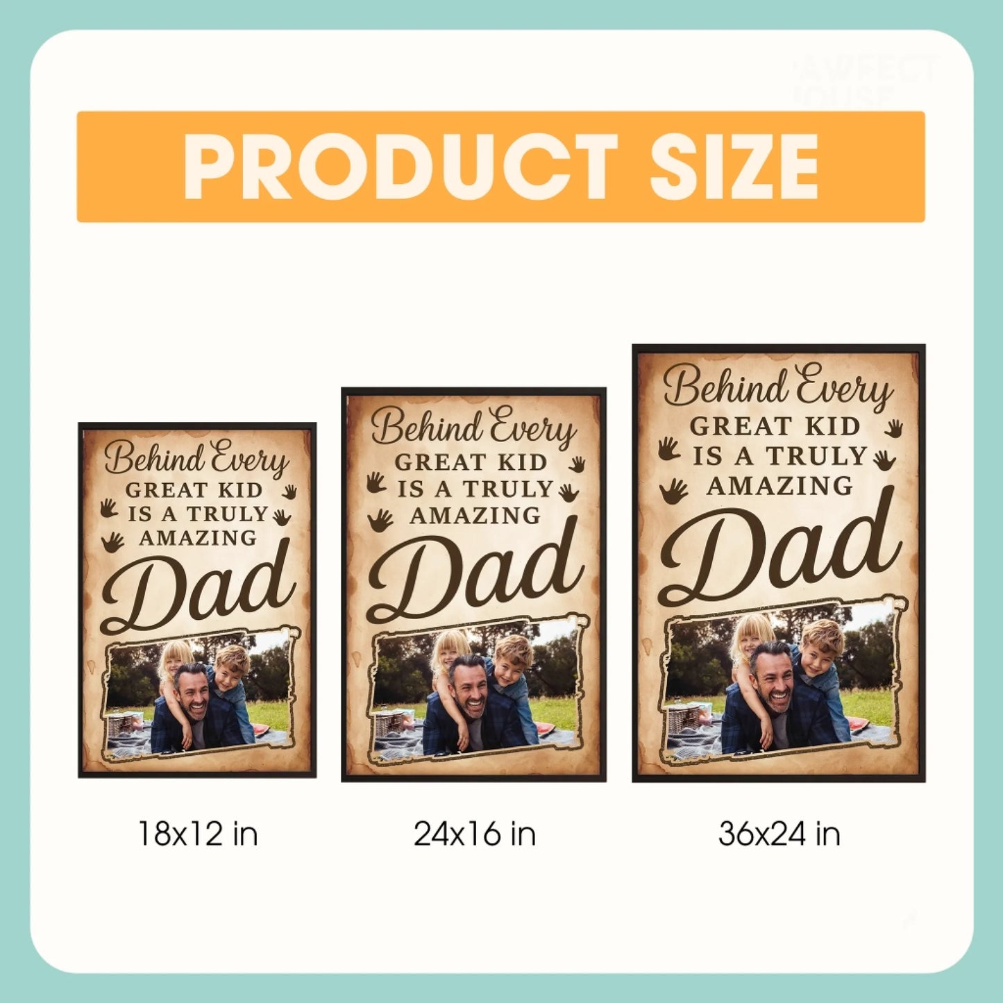 PERSONALIZED PHOTO POSTER - CANVAS, BEHIND EVERY GREAT KID IS A TRULY AMAZING DAD, Custom Choo