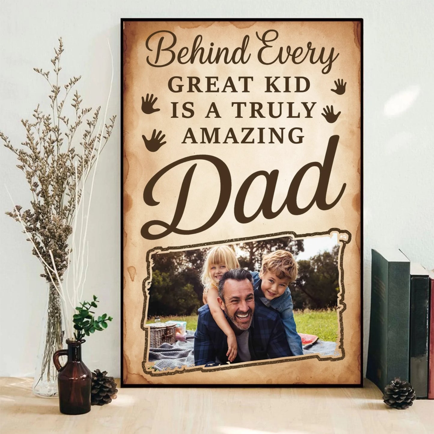 PERSONALIZED PHOTO POSTER - CANVAS, BEHIND EVERY GREAT KID IS A TRULY AMAZING DAD, Custom Choo