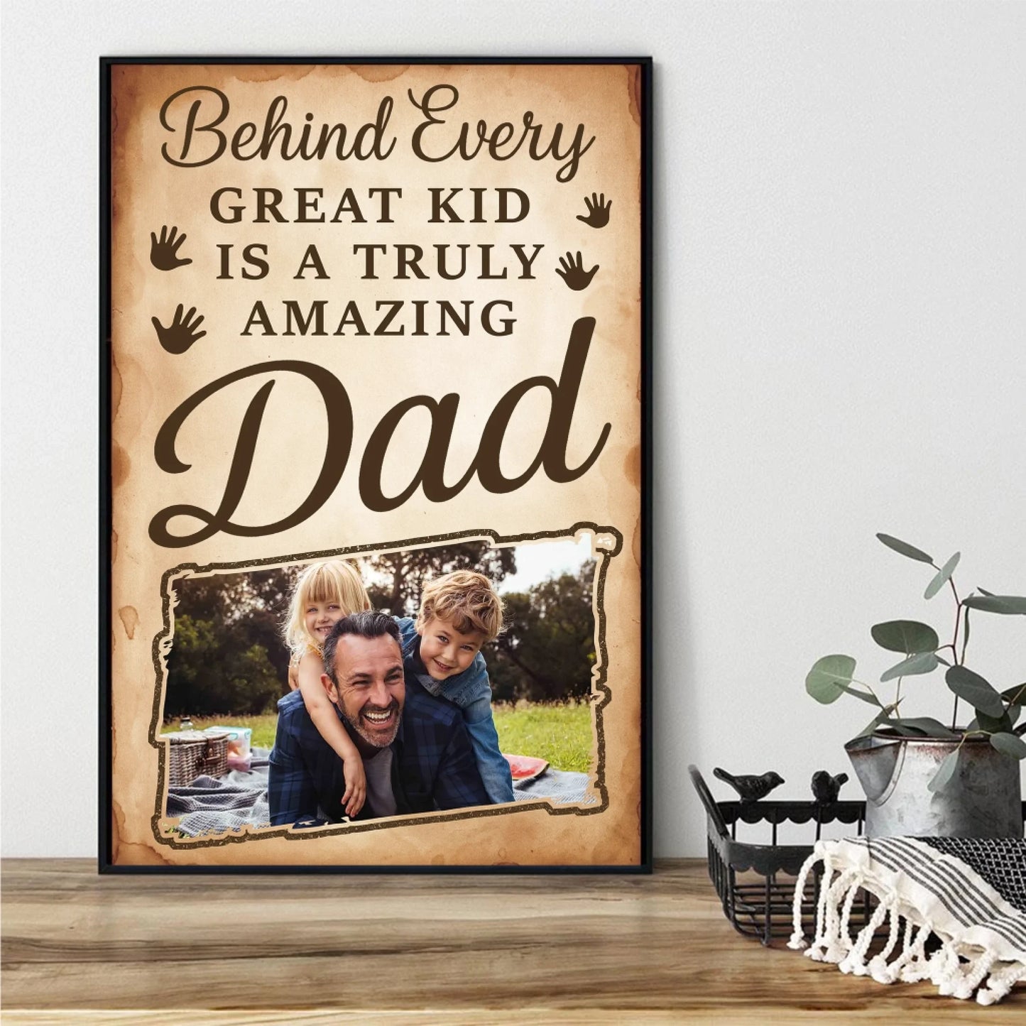 PERSONALIZED PHOTO POSTER - CANVAS, BEHIND EVERY GREAT KID IS A TRULY AMAZING DAD, Custom Choo