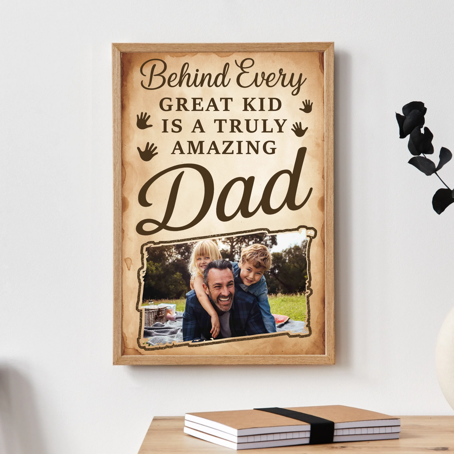 PERSONALIZED PHOTO POSTER - CANVAS, BEHIND EVERY GREAT KID IS A TRULY AMAZING DAD, Custom Choo