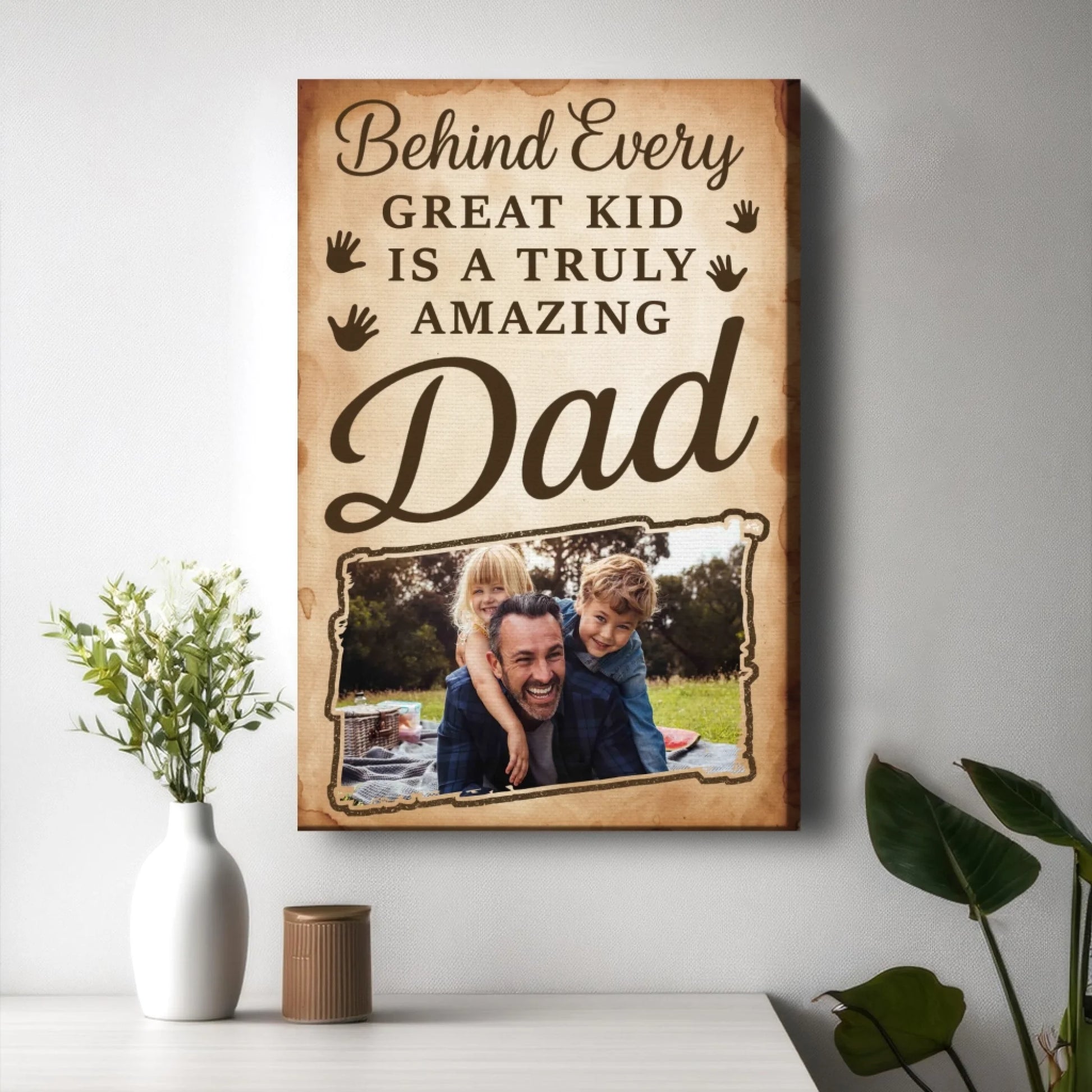 PERSONALIZED PHOTO POSTER - CANVAS, BEHIND EVERY GREAT KID IS A TRULY AMAZING DAD, Custom Choo