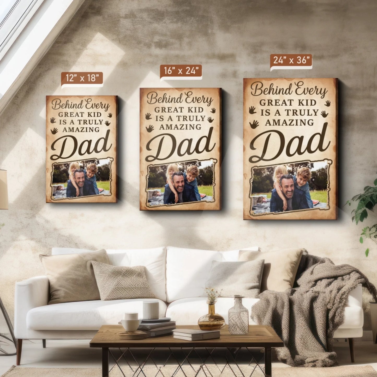 PERSONALIZED PHOTO POSTER - CANVAS, BEHIND EVERY GREAT KID IS A TRULY AMAZING DAD, Custom Choo