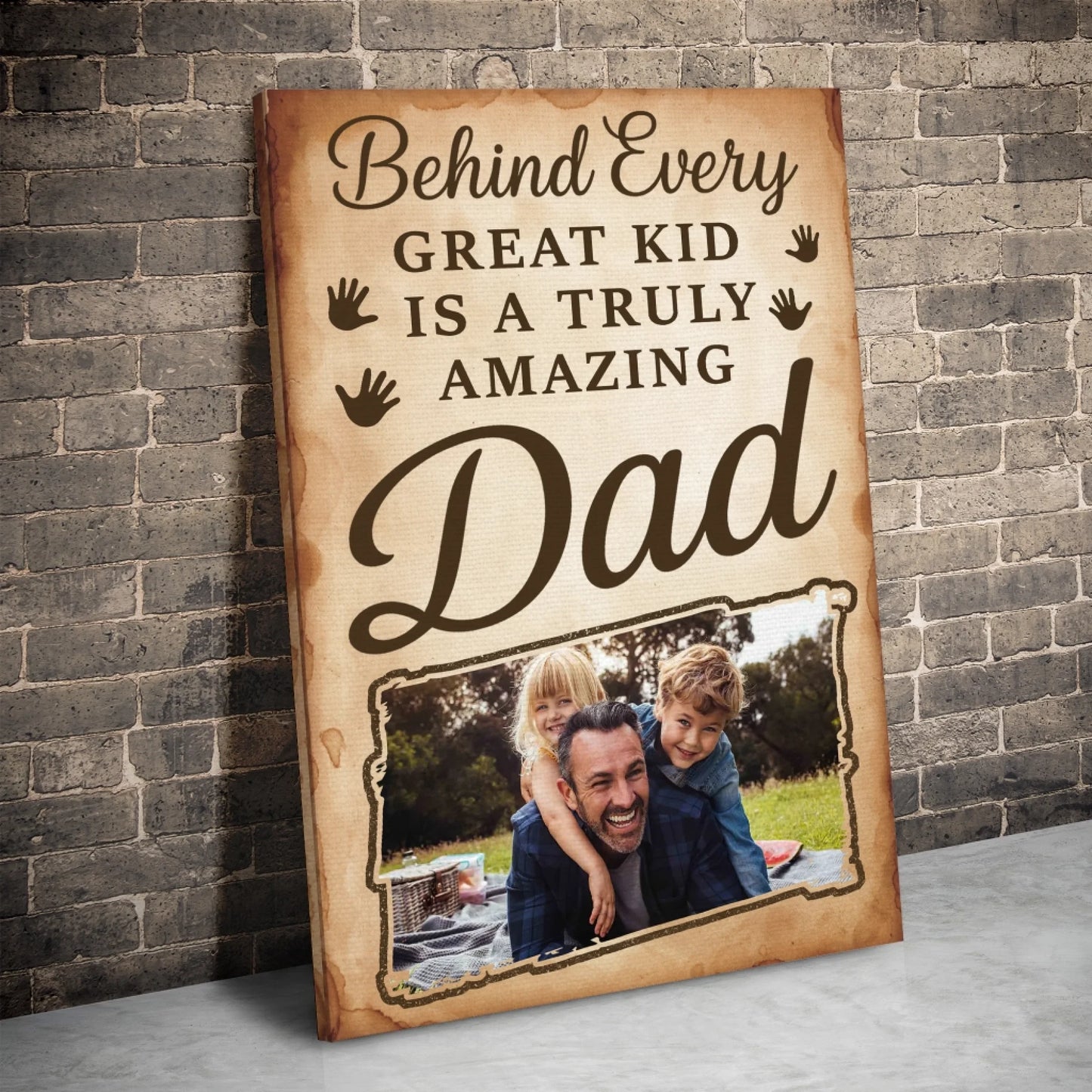 PERSONALIZED PHOTO POSTER - CANVAS, BEHIND EVERY GREAT KID IS A TRULY AMAZING DAD, Custom Choo
