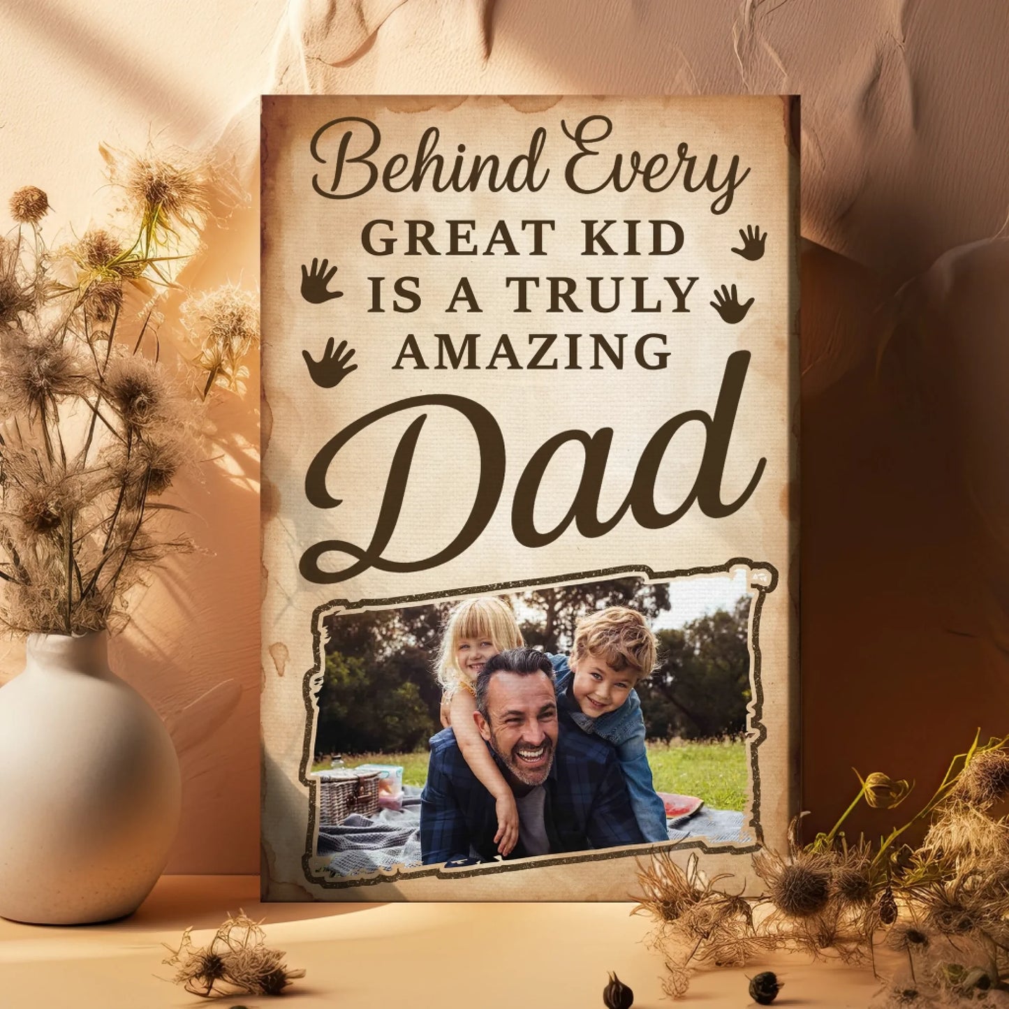 PERSONALIZED PHOTO POSTER - CANVAS, BEHIND EVERY GREAT KID IS A TRULY AMAZING DAD, Custom Choo