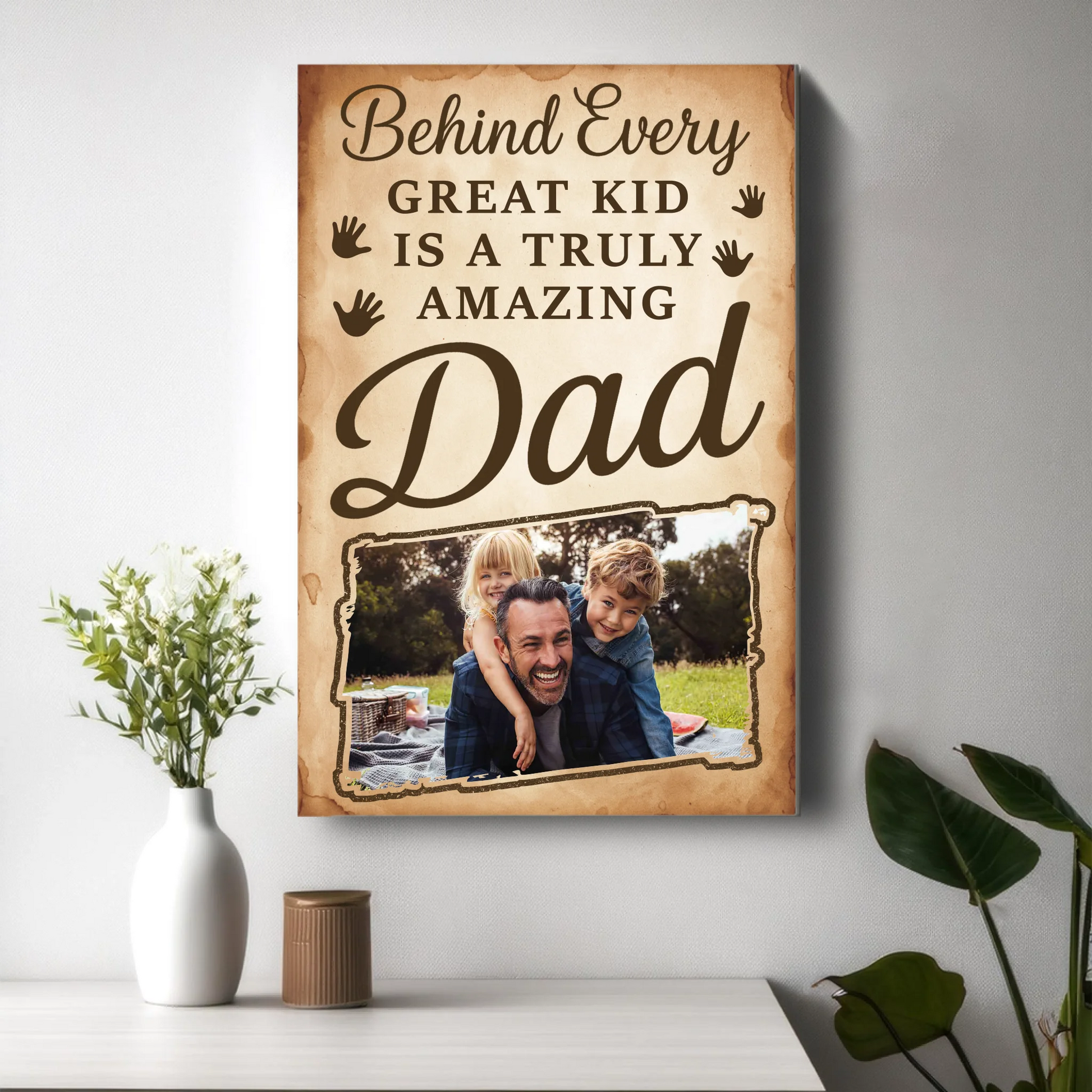PERSONALIZED PHOTO POSTER - CANVAS, BEHIND EVERY GREAT KID IS A TRULY AMAZING DAD, Custom Choo