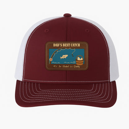PERSONALIZED LEATHER PATCH HAT, DAD'S BEST CATCH, WE ARE HOOKED ON DADDY, Custom Choo