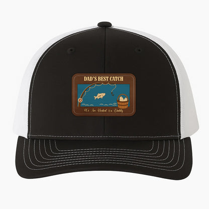 PERSONALIZED LEATHER PATCH HAT, DAD'S BEST CATCH, WE ARE HOOKED ON DADDY, Custom Choo