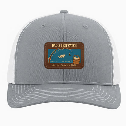 PERSONALIZED LEATHER PATCH HAT, DAD'S BEST CATCH, WE ARE HOOKED ON DADDY, Custom Choo