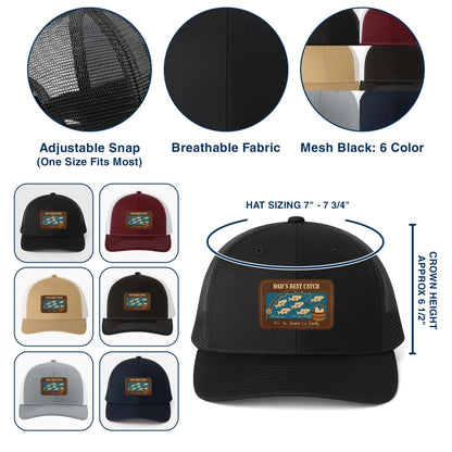 PERSONALIZED LEATHER PATCH HAT, DAD'S BEST CATCH, WE ARE HOOKED ON DADDY, Custom Choo