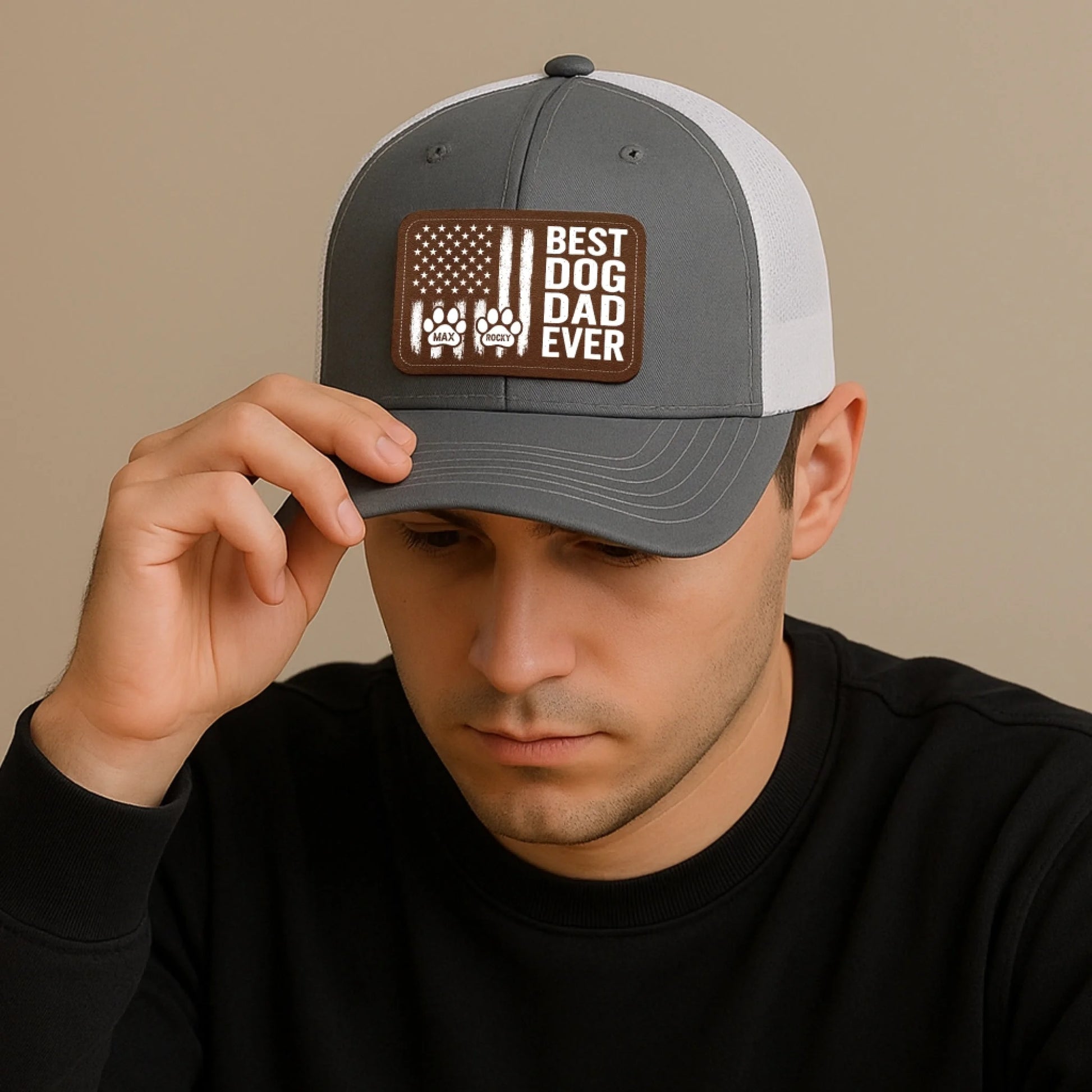 Personalized Dog Dad Hat with Pet Name, Custom Gifts for Dog Dad, Leather Patch Hat, Custom Choo