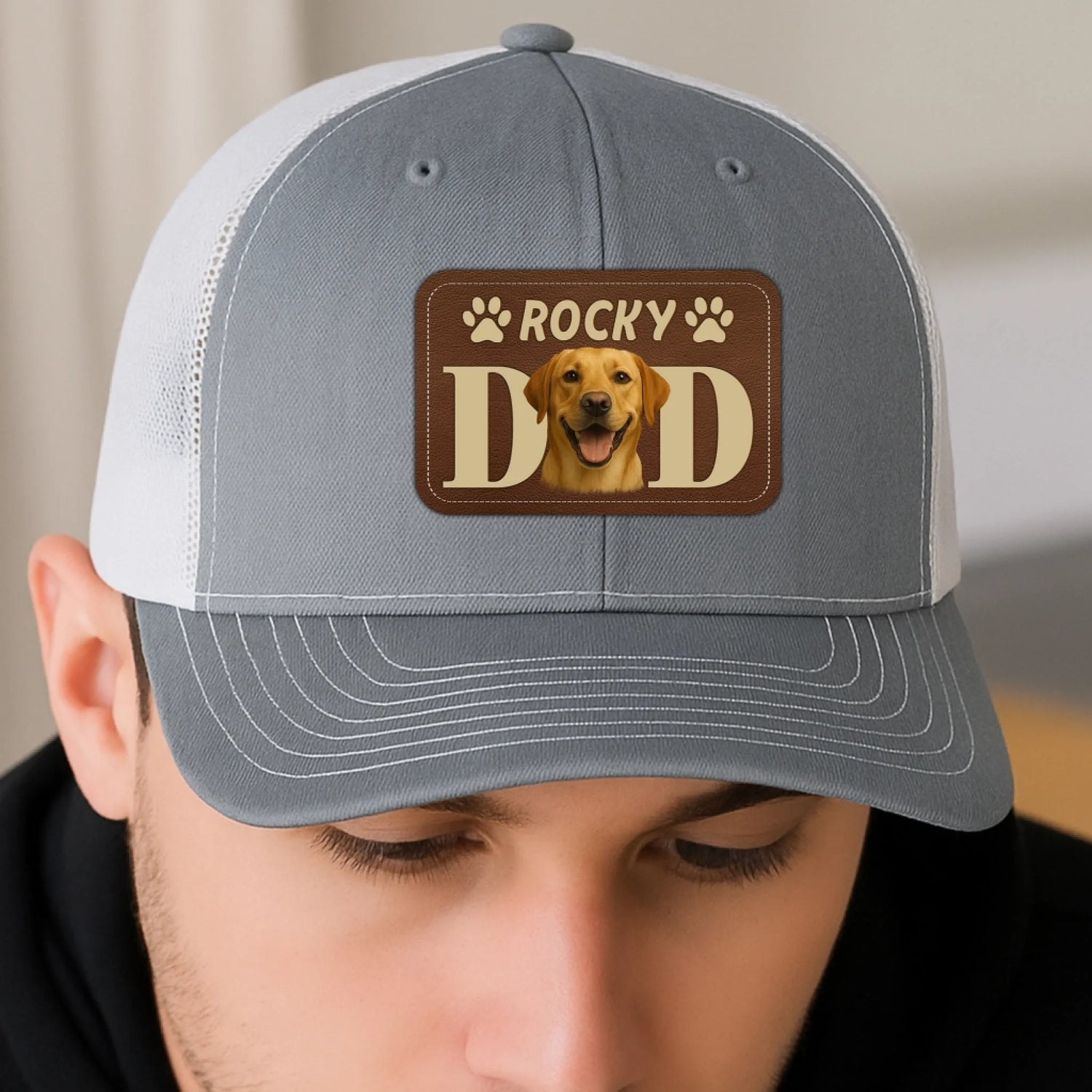 Custom Dog Dad Leather Patch Hat, Custom Pet Photo Hat,Dog Dad Gift, Personalized Dog Name Photo, Custom Choo