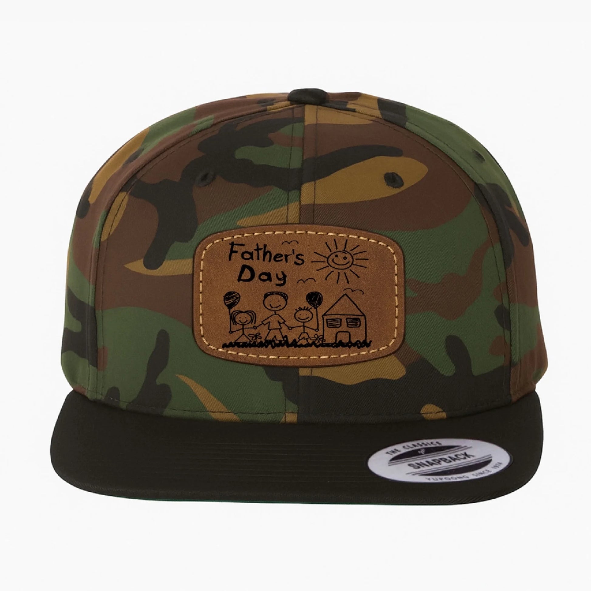Custom Art Drawing Snapback Leather Patch Cap, Gift for dad, Custom Choo