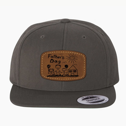 Custom Art Drawing Snapback Leather Patch Cap, Gift for dad, Custom Choo
