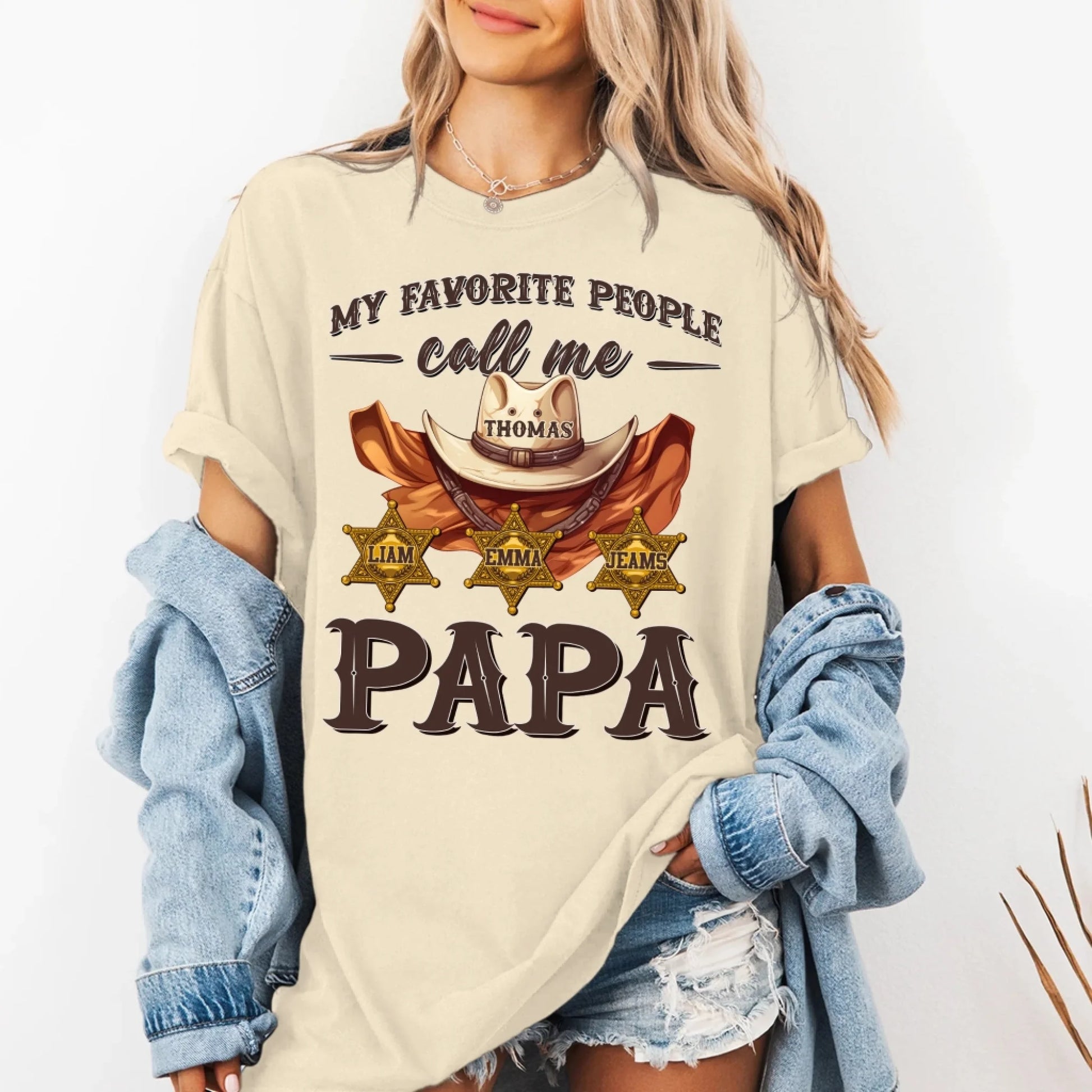 Family Cowboy, My Favorite People Call Me PaPa, Personalized Shirt Dad's Name & Kid's Name - Custom Choo