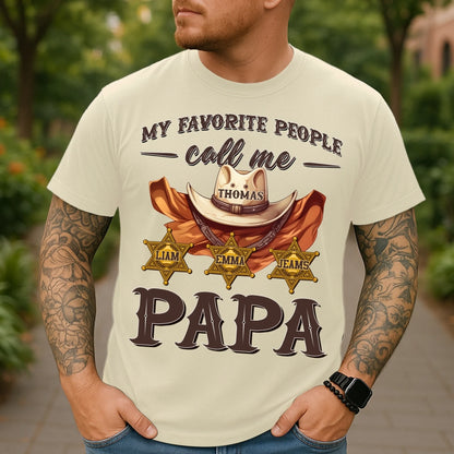 Family Cowboy, My Favorite People Call Me PaPa, Personalized Shirt Dad's Name & Kid's Name - Custom Choo