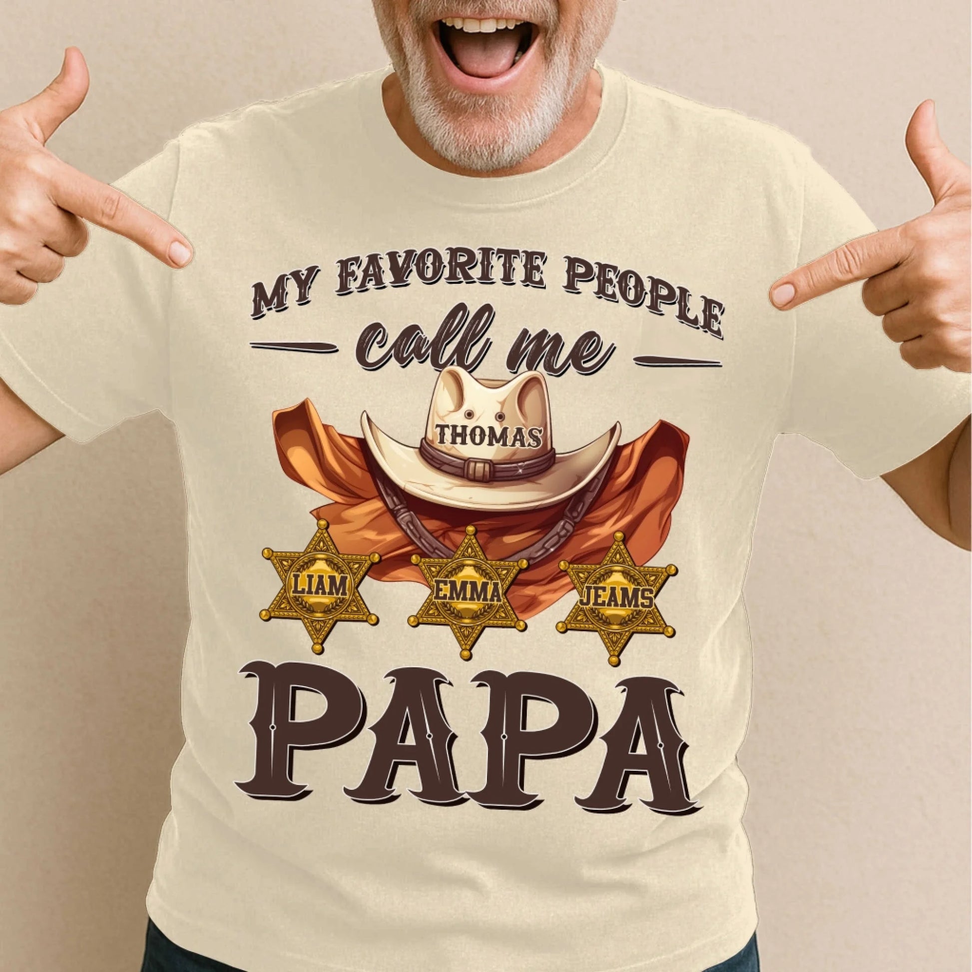 Family Cowboy, My Favorite People Call Me PaPa, Personalized Shirt Dad's Name & Kid's Name - Custom Choo